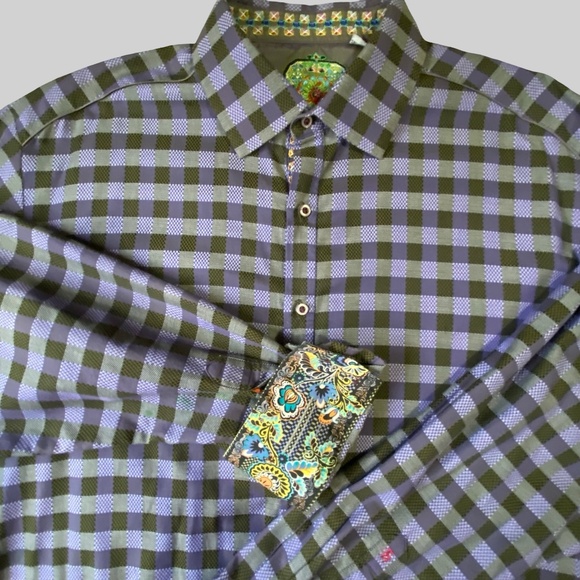Robert Graham Purple Check Cotton Lightweight Embroidery Cuffs Shirt - Sz-2XL - Picture 1 of 16
